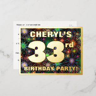 33rd Birthday Party: Bold, Colourful Fireworks Loo Foil Invitation Postcard