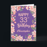 33rd Birthday Purple Pink Peach Watercolor Floral Card<br><div class="desc">33rd Birthday Purple Pink Peach Watercolor Floral Birthday Card. For further customisation,  please click the "Customise it" button and use our design tool to modify this template.</div>