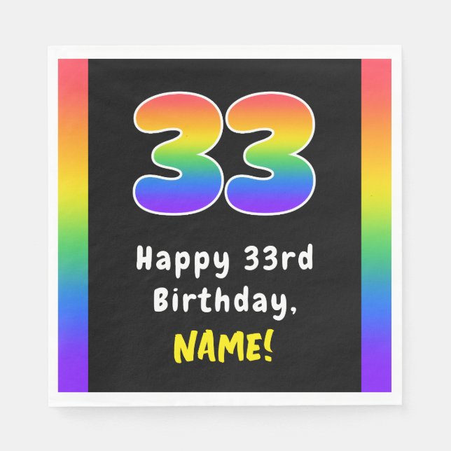 33rd Birthday: Rainbow Spectrum # 33, Custom Name Napkin (Front)