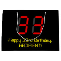 33rd Birthday: Red Digital Clock Style "33" + Name