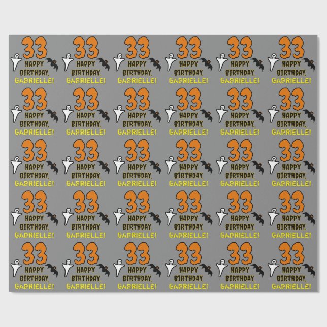 33rd Birthday: Spooky Halloween Theme, Custom Name Wrapping Paper (Flat)