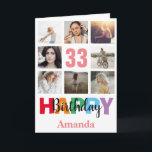 33rd Happy Birthday Photo Collage Modern Pink Card<br><div class="desc">33rd Happy Birthday Photo Collage Modern Pink Card with personalised name. For further customisation,  please click the "Customise it" button and use our design tool to modify this template.</div>