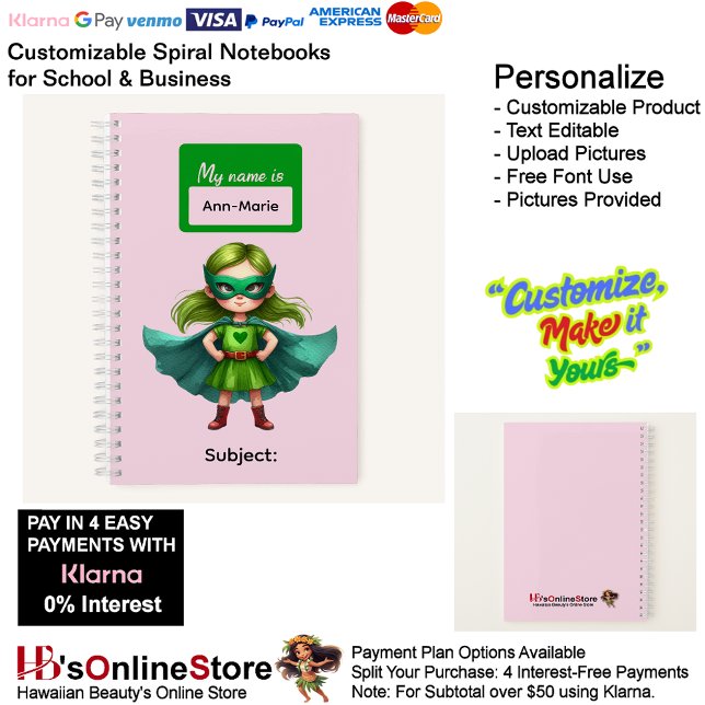 34 Super Hero Kids Girl Writing Supplies Students  Notebook (34 Super Hero Kids Girl Writing Supplies Students Notebook.)