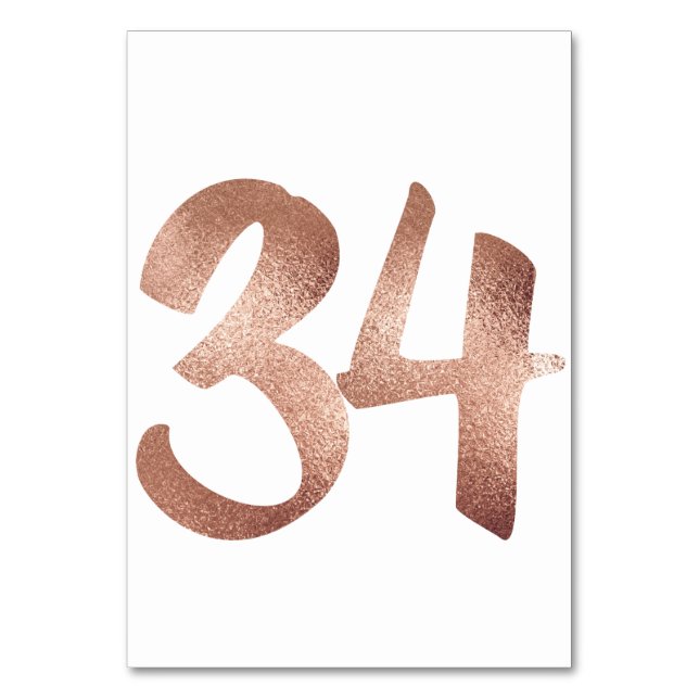 34 Table  Number White Metallic Pink Rose Gold (Back)