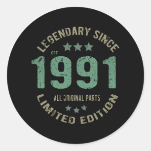 34 Year Old Bday 1991 Legend 36th Birthday Gift Classic Round Sticker