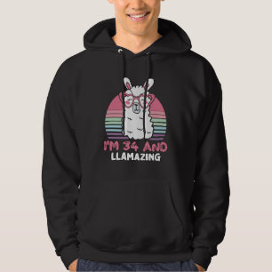 34 Year Old Bday Llamazing 34th Birthday Llama Hoodie
