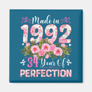 34 year old made in 1992 floral 34th birthday wome magnet