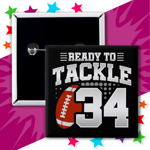 34 Year Old Tackle Football Party 34th Birthday 15 Cm Square Badge