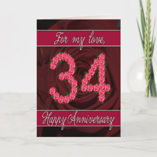 34th anniversary card with roses and leaves