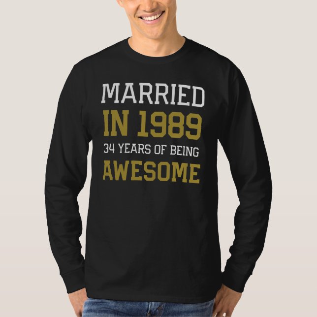 34th Anniversary for Men Married In 1989 Couples H T-Shirt (Front)