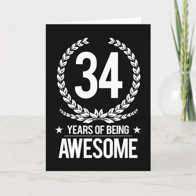34th Birthday (34 Years Of Being Awesome) Card (Front)