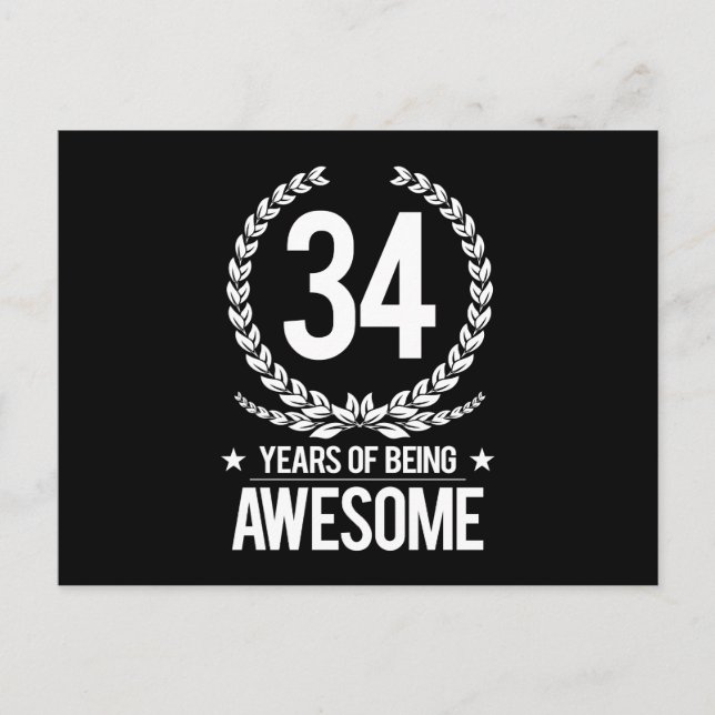 34th Birthday (34 Years Of Being Awesome) Postcard (Front)