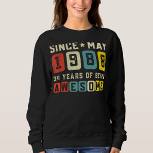 34th Birthday Awesome Since May 1988 Vintage Sweatshirt