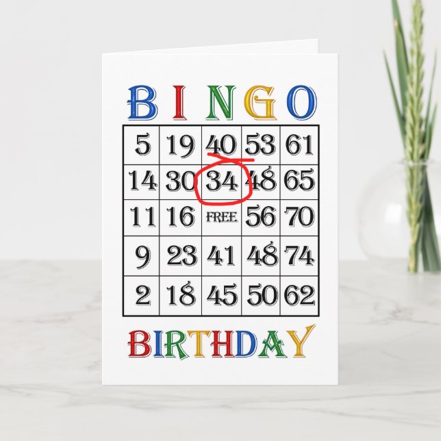 34th Birthday Bingo card (Front)