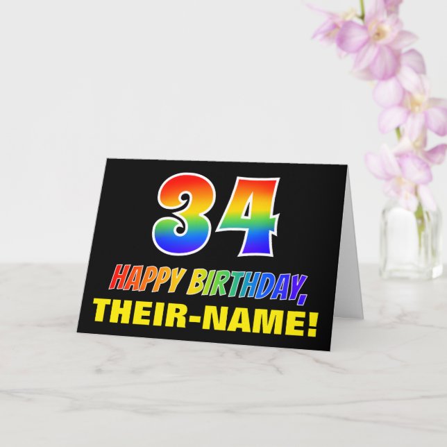 34th Birthday: Bold, Fun, Simple, Rainbow 34 Card (Orchid)