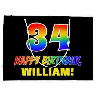 34th Birthday: Bold, Fun, Simple, Rainbow 34 Large Gift Bag