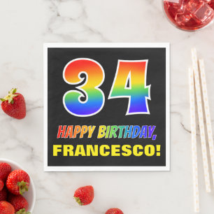 34th Birthday: Bold, Fun, Simple, Rainbow 34 Napkin