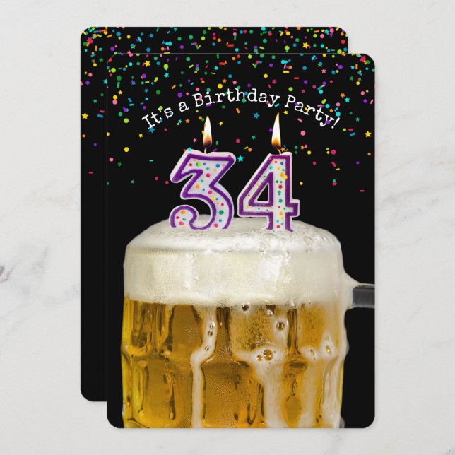 34th Birthday Candle Party Invitation (Front/Back)