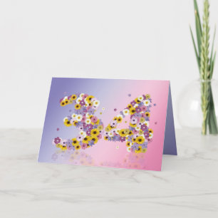 34th birthday card with flowery letters
