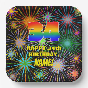 34th Birthday: Colourful, Fun Celebratory Firework Paper Plate