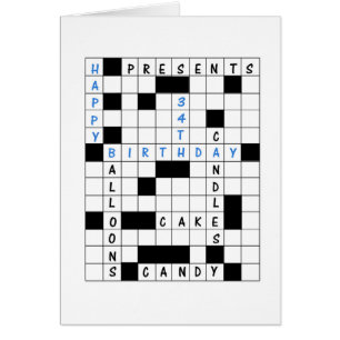 34th Birthday, Crossword Puzzle Birthday Card