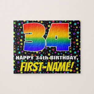 34th Birthday — Fun, Colourful Star Field Pattern Jigsaw Puzzle