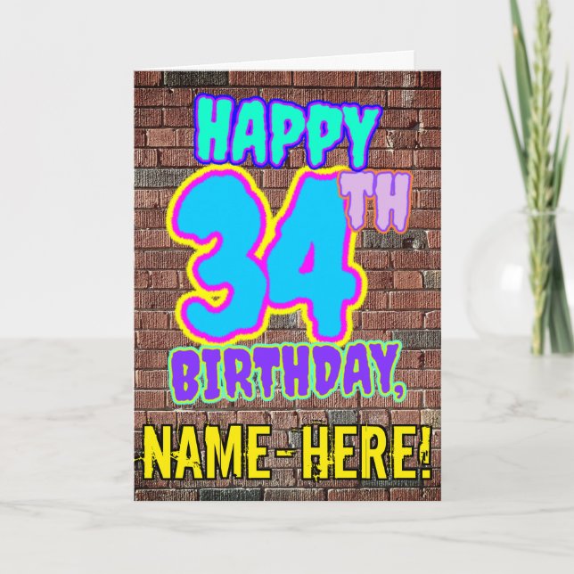 34th Birthday - Fun, Urban Graffiti Inspired Look Card (Front)