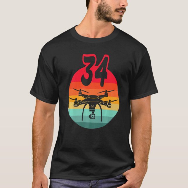 34th Birthday I Retro Remote Control Drones With C T-Shirt (Front)