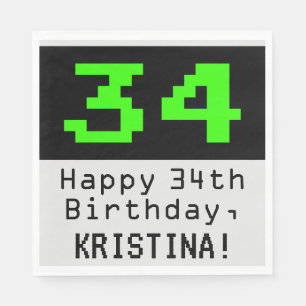 34th Birthday - Nerdy / Geeky Style "34" & Name Napkin