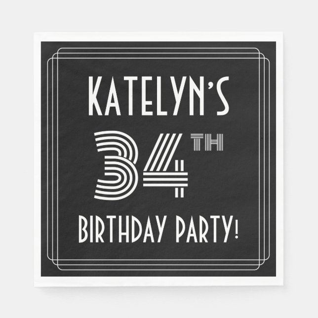 34th Birthday Party: Art Deco Style + Custom Name Napkin (Front)