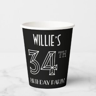 34th Birthday Party: Art Deco Style + Custom Name Paper Cups