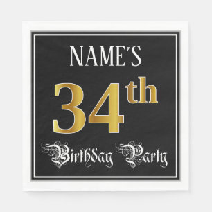 34th Birthday Party — Fancy Script, Faux Gold Look Napkin