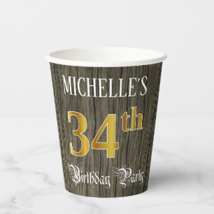 34th Birthday Party — Faux Gold & Faux Wood Look Paper Cups