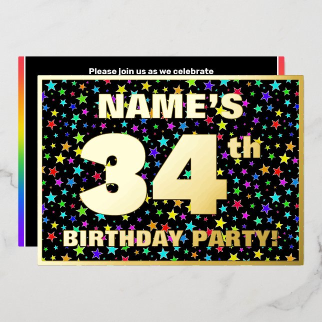 34th Birthday Party — Fun, Colourful Stars Pattern (Front/Back)