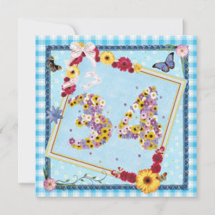34th Birthday party Invitation flowers,butterflies