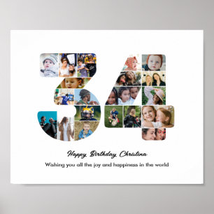 34th Birthday Party Number 34 Photo Collage Poster