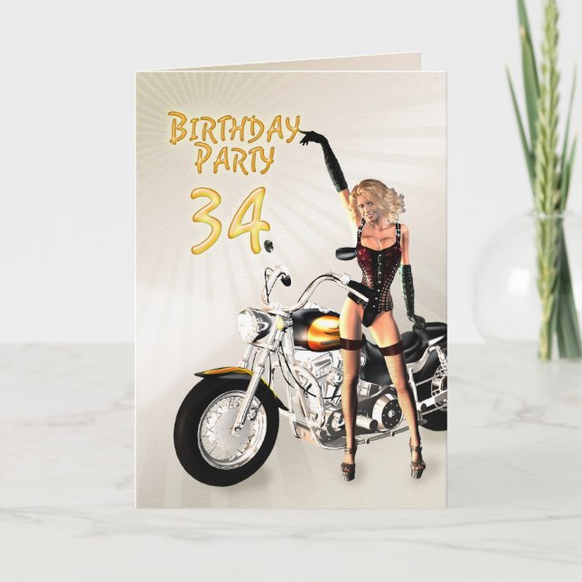 34th Birthday party with a girl and motorbike Invitation (Front)