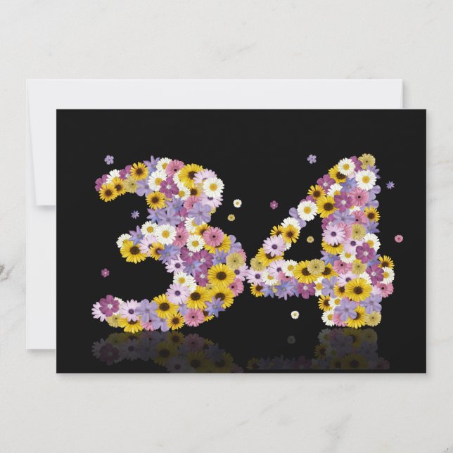 34th Birthday party, with flowered letters Invitation (Front)