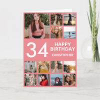 34th Birthday Photo Collage 13 Photos Pink & White