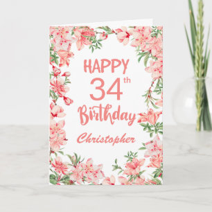 34th Birthday Pink Peach Peonies Watercolor Floral Card