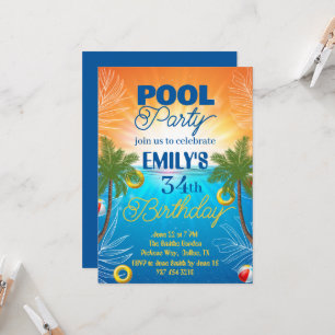 34th birthday pool party invitation