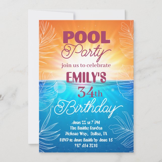34th birthday pool party invitation (Front)
