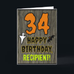 34th Birthday: Spooky Halloween Theme, Custom Name Card<br><div class="desc">The front of this scary and spooky Halloween birthday themed greeting card design features a large number "34", along with the message "HAPPY BIRTHDAY, ", and a personalized name. There are also depictions of a ghost and a bat on the front. The inside features a personalized birthday greeting message, or...</div>