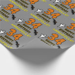 34th Birthday: Spooky Halloween Theme, Custom Name Wrapping Paper<br><div class="desc">This spooky and scary Hallowe'en birthday themed wrapping paper design features a large number "34", along with the message "HAPPY BIRTHDAY, ", and a personalised name. There are also depictions of a ghost and a bat on the front. Wrapping paper like this might be used when wrapping presents or gifts...</div>