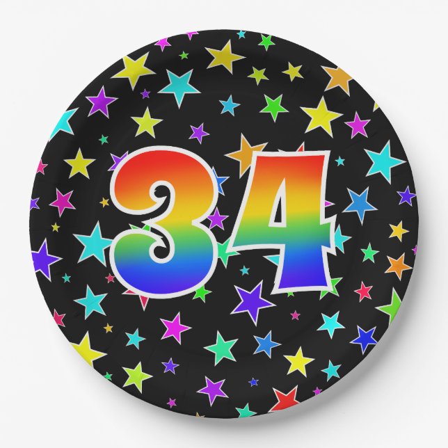 34th Event: Bold, Fun, Colourful Rainbow 34 Paper Plate (Front)