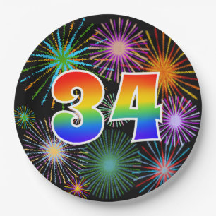 34th Event - Fun, Colourful, Bold, Rainbow 34 Paper Plate