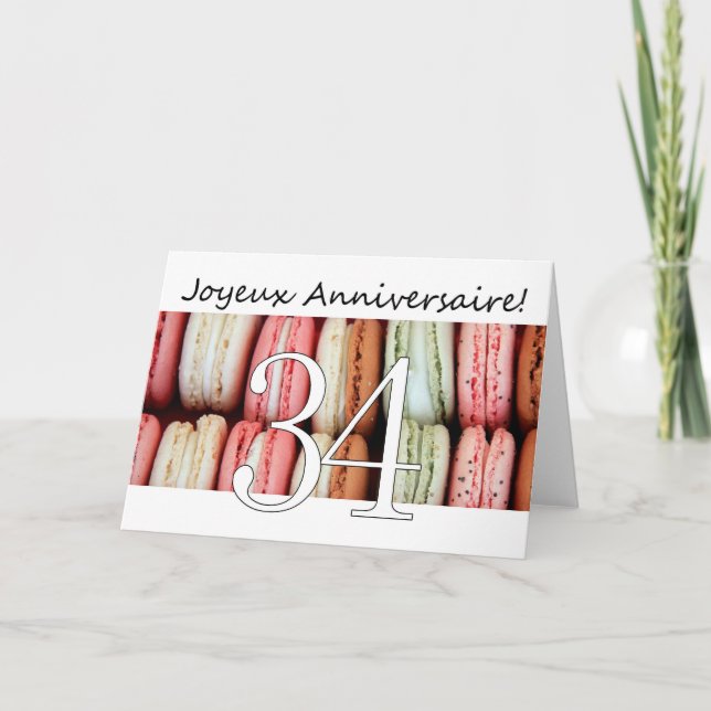 34th French Birthday Macaron-Joyeux Anniversaire! Card (Front)