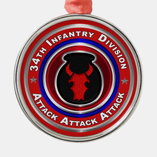 34th Infantry Division Keepsake Christmas Metal Tree Decoration (Front)