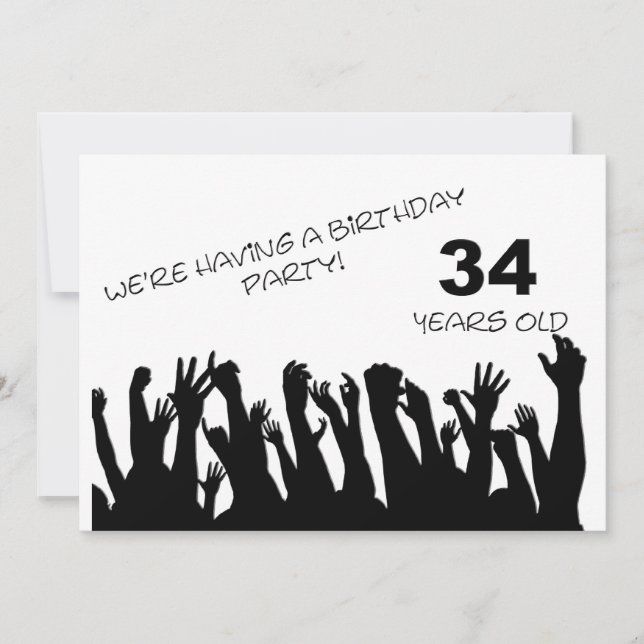 34th party invitation with cheering crowds (Front)