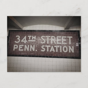 34th Street New York, NY Tile Train Station Sign Postcard